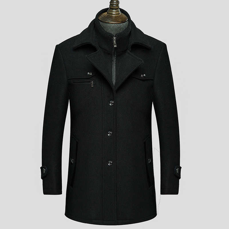 Daily Men's Wool Blends Formal Cold Weather Wear Men Autumn Winter Double Collar Wool Overcoat Male Wrinkle Resistant Cotton Padded Woolen Coat