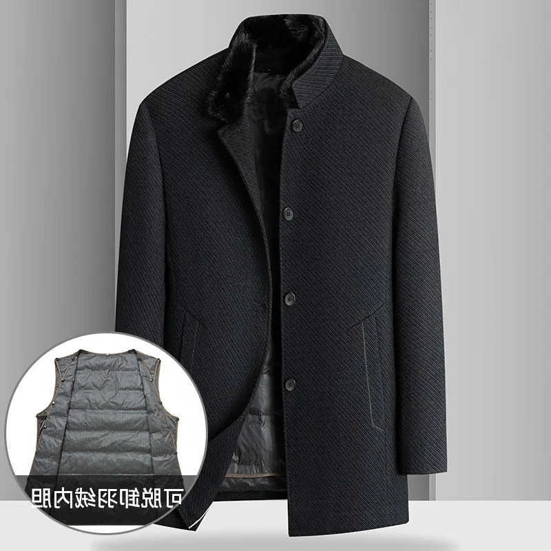 Arrivo Misto lana da uomo Nuova moda Suepr Collo in pelliccia di visone grande Cappotto di lana per uomo Allargato per l'inverno Piumino staccabile
