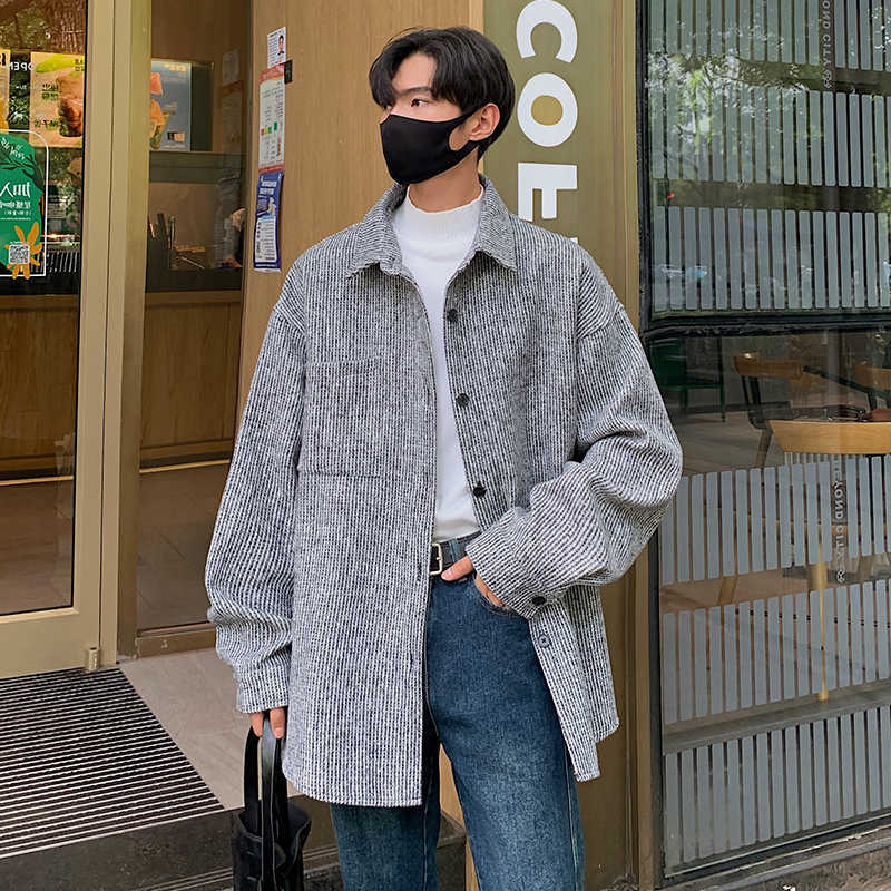 Size Men's Wool Blends plus Men's Wool Lined Jacket M-5XL Single Breasted Long Sleeve Coat with Front Pockets Striped Spring Autumn Clothi