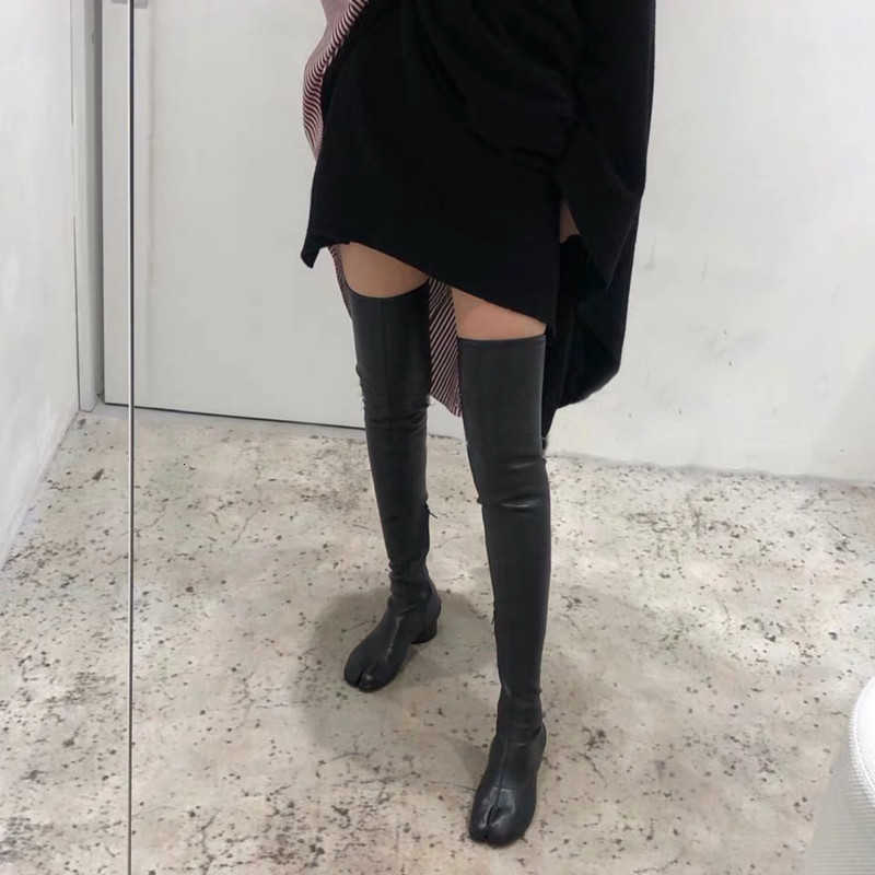 Botas Tabi Botas divididas Punta Mujer Tacones altos Mujer Moda Zapatos de fiesta Mujer Tacones redondos Botas sobre la rodilla para Mujer Botines M