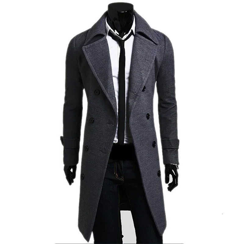 Mens Men's Wool Double Blends Breasted Trench Coat Wool Blend 2025 Autumn Winter Solid Casual Slim Fit Long Jacket Wool Coat Fashion Mens Cloth