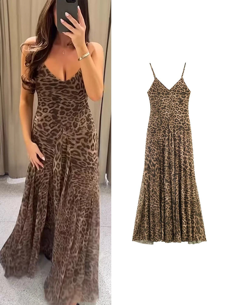 Ladies Sexy Summer Dress Women Vintage Leopard Print Sling Dress Party Suspender Sleeveless Backless Slimming Maxi Dress Female 260920