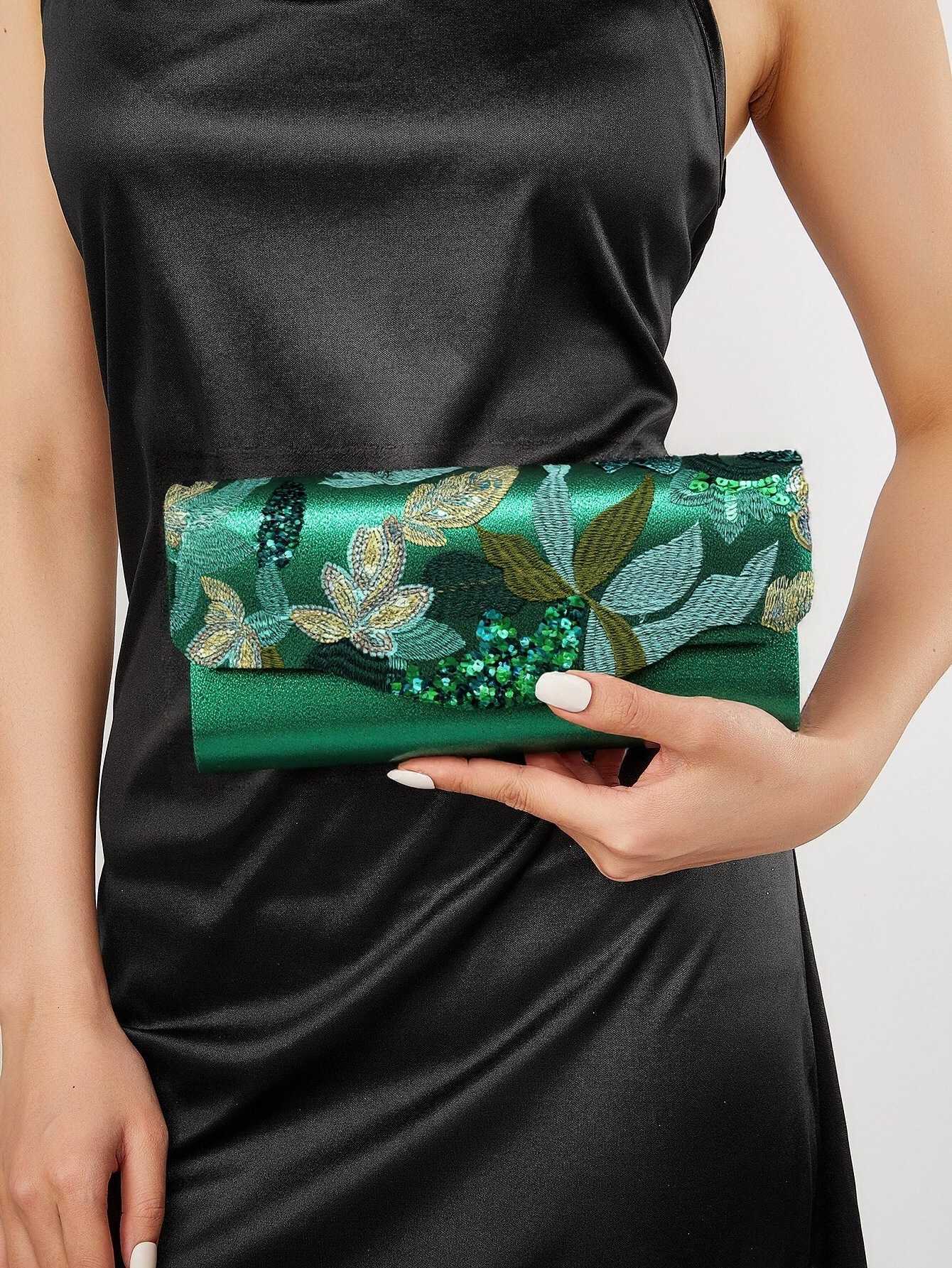 Summer Evening Bags Spring and New Dark Green Flower Dinner Bag Light Envelope Bag Women's Elegant fashion Dress clutch Bag D260922