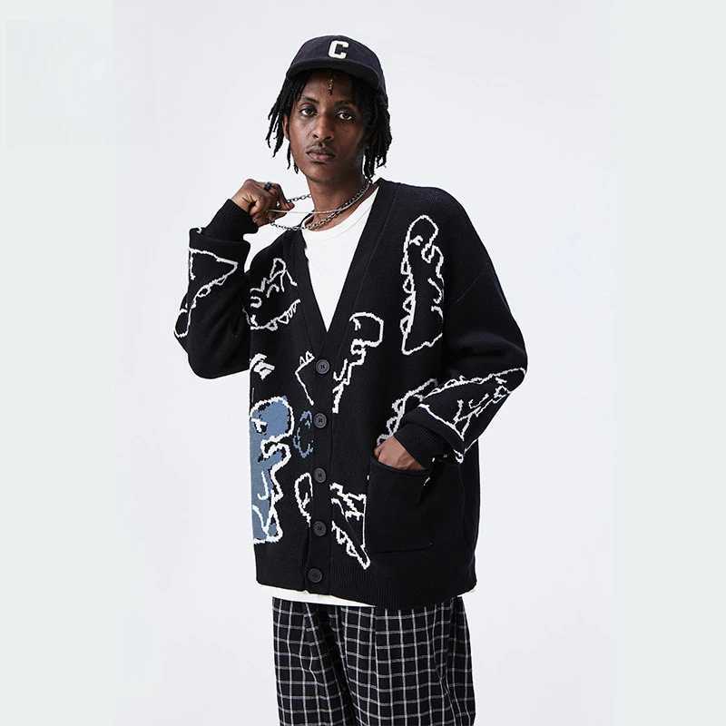 2025 New Style Men's Clothing - Dinosaur Loose Fit Stylish and Versatile Hong Kong Style Insulated Knitted Cardigan Sweater Q260921