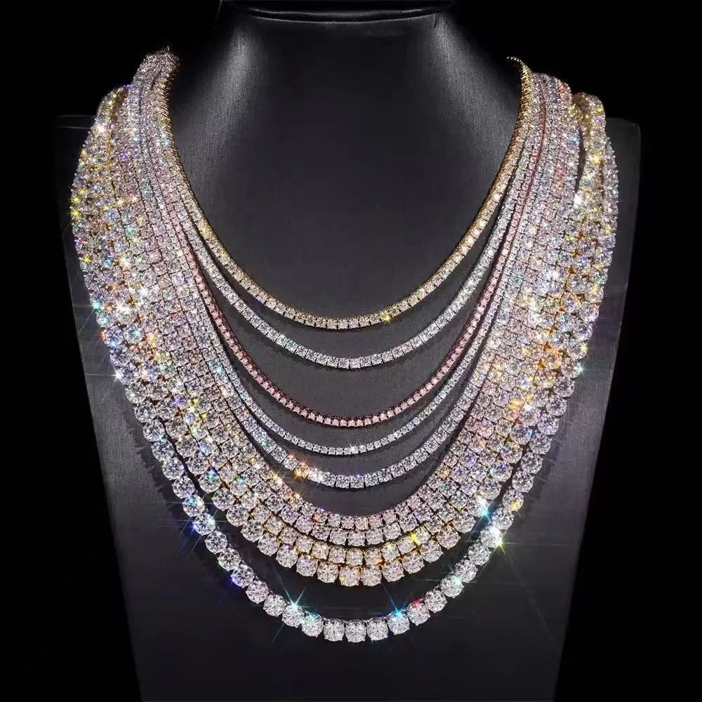 2026 Luxury Men Women Hip Hop Iced Out Fine Jewelry 2MM 3MM 4MM 5MM Lab Diamond S925 Silver Vvs Moissanite Tennis Chain Necklace