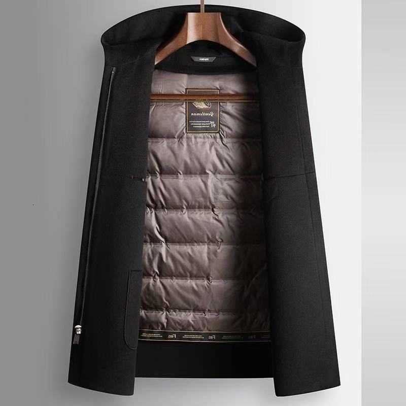 Winter Men's Wool Blends 2026 New Men's Hooded Woolen Coat Detachable Down Inner Tank Wool Content 70% Thickened Warm to Long Casual Coat