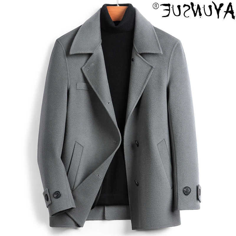 Winter Men's AYUNSUE Wool Blends 100% Pure Wool Coat Men Double-sided Woolen Jacket for Men Trendy Short Jacket Rabbit Hair Liner Chaqueta D260