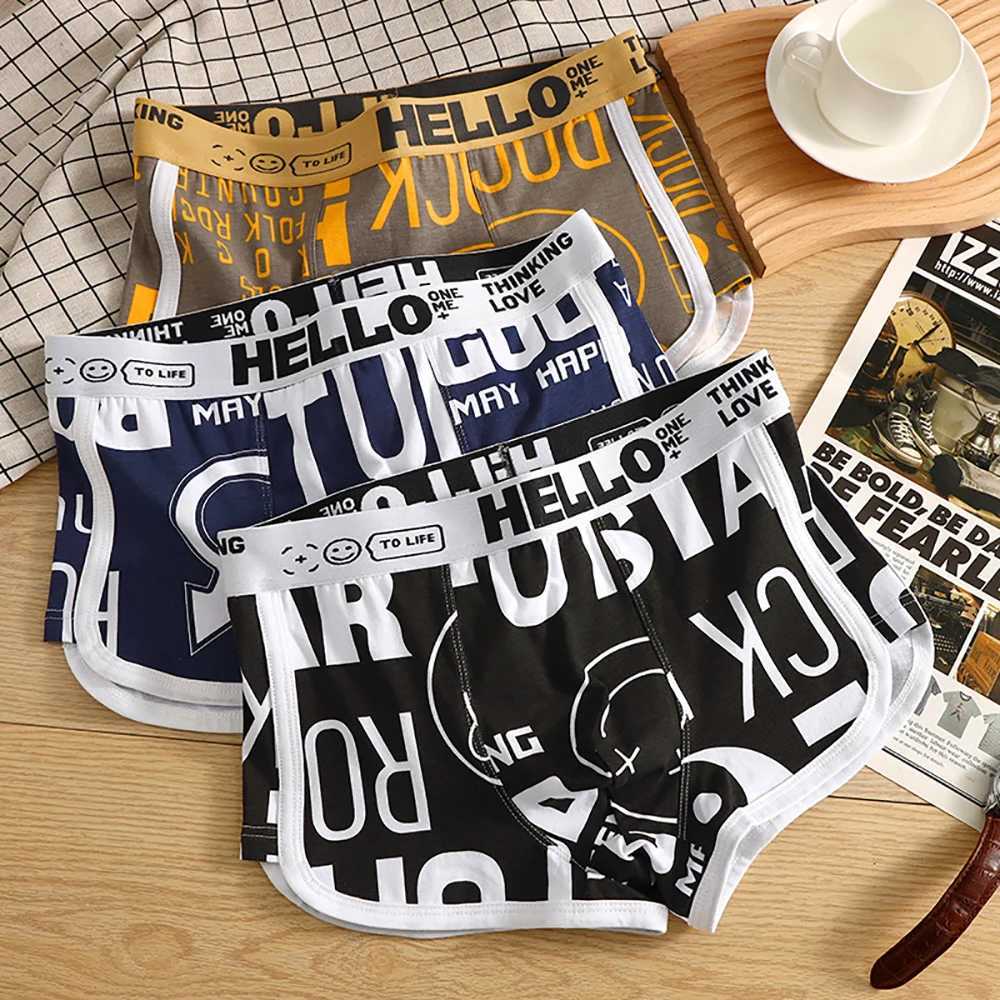 3PCS/Pack 100% Cotton Breathable Big U Crotch Mens Underwear Trendy Print Underpants High Elastic Waist Men's Panties Boxers Q260921