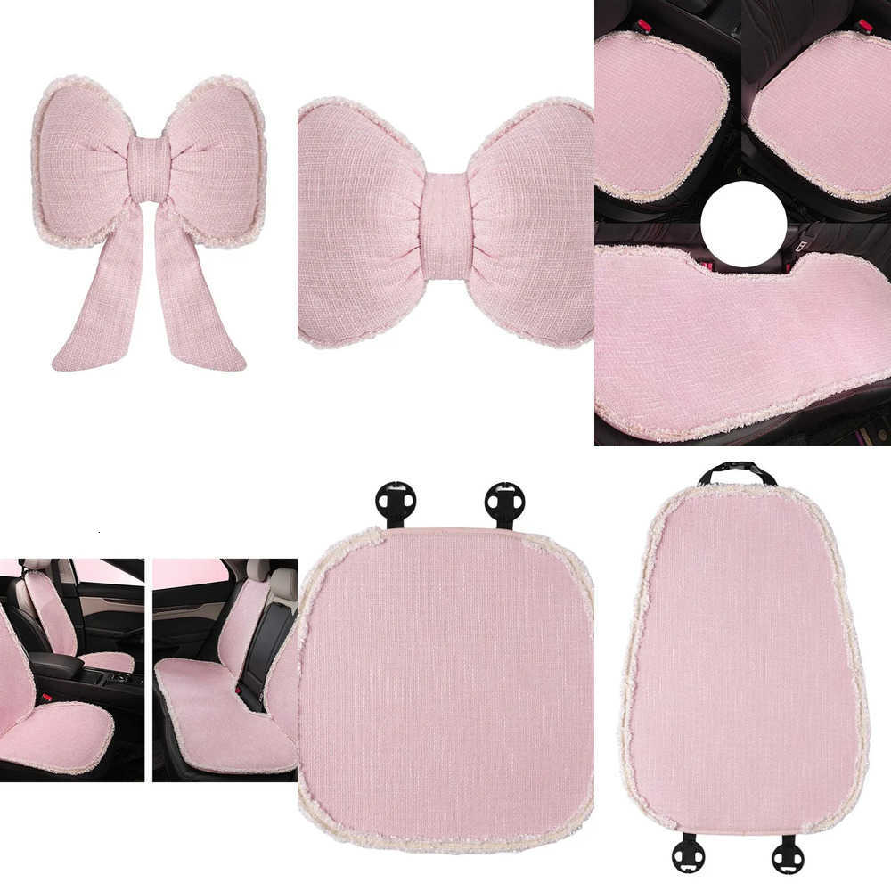Covers Car 1/3/7pcs Seat Universal Car Seat Cover Cute Bow Lumbar Support Seat Protect Fashion Car Headrest Neck Pillow Auto Accessories J260919