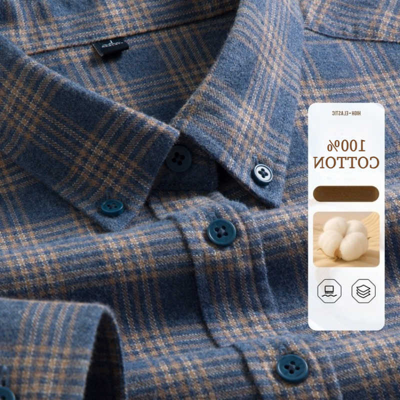 Cotton Boots 100% Men's Pure Shirt Skin-friendly Brushed Moisture-absorbing and Breathable Warm Plaid Long-sleeve Shirt H260921