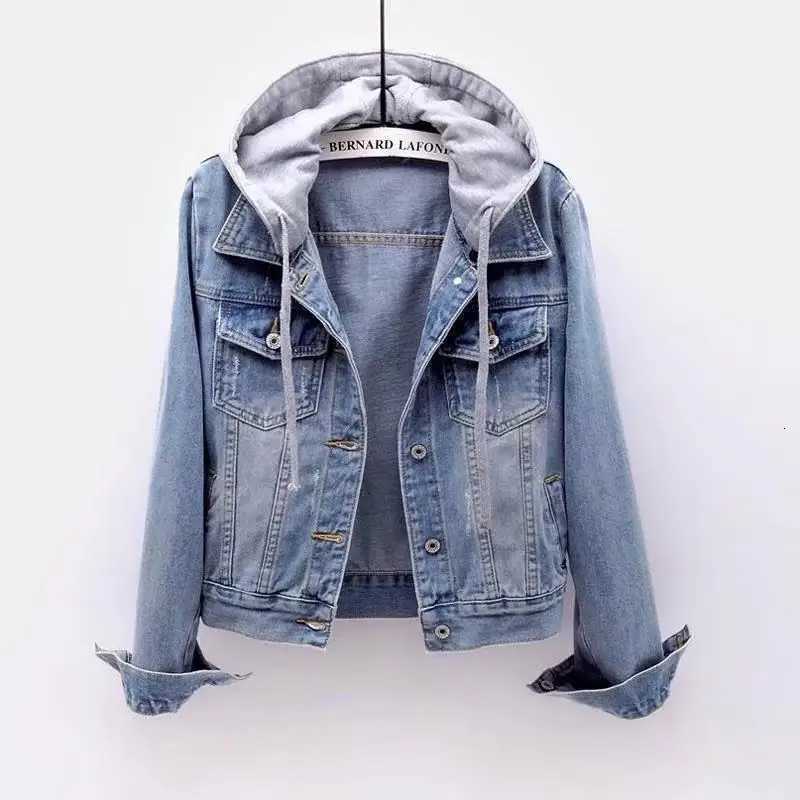 Women's Jackets Spring Autumn Women Denim Jacket 2026 Single Breasted Patchwork Hooded Crop Coats Korean Fashion Casual Streeetwear Outerwear C