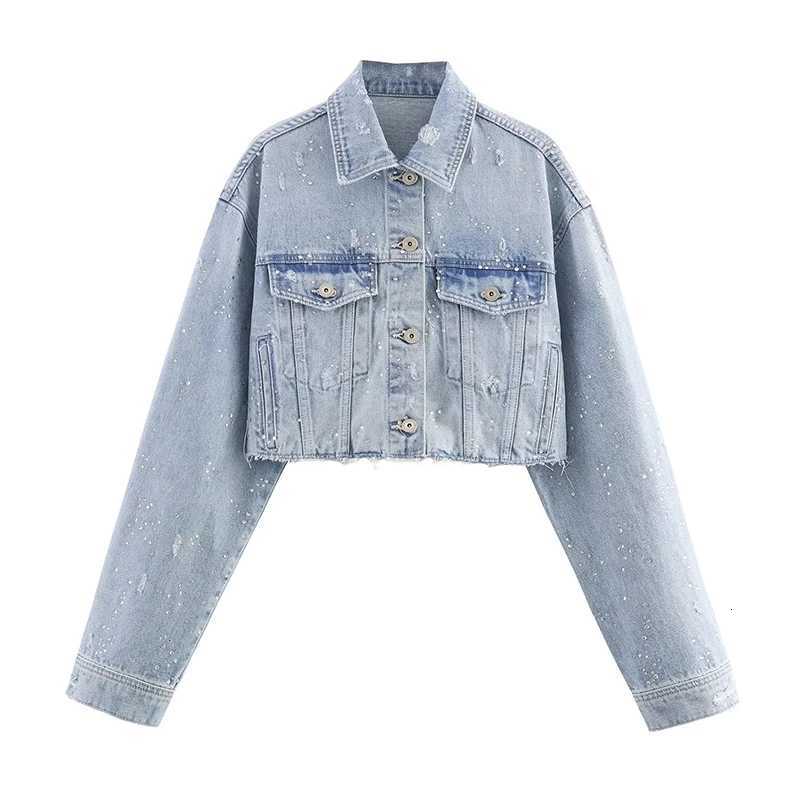 Women's Jackets YENKYE New Women Single Breasted Crop Denim Jacket Lapel Collar Long Sleeve With Pockets Loose Short Outerwear C260921