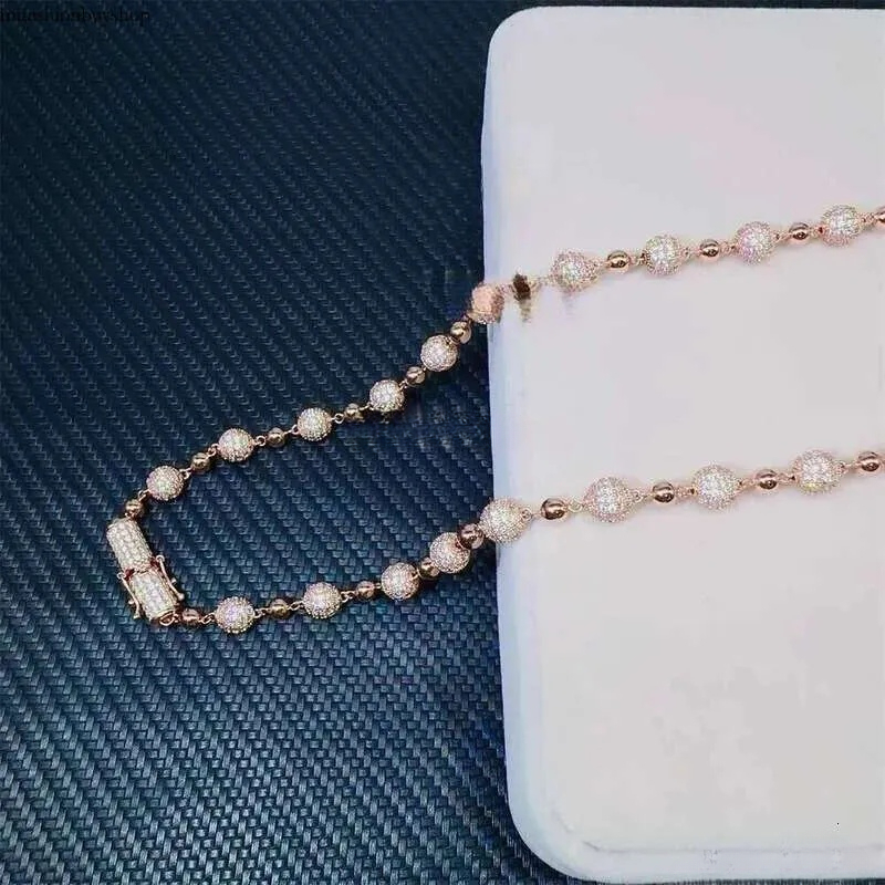 Customized 8mm Iced Out Hip Hop Chain Jewelry Sterg Sier Rose Gold Plated Vvs Moissanite Ball Bead Cuban Necklace 111 aaa