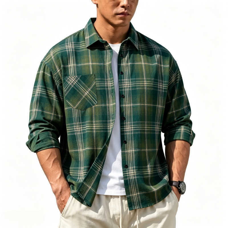Office Shirts Men's Men's Casual Work Shirts Plaid Flannel Long Sleeve Loose Workwear Men Casual Shirt Spring Autumn Business Male Soft Dr