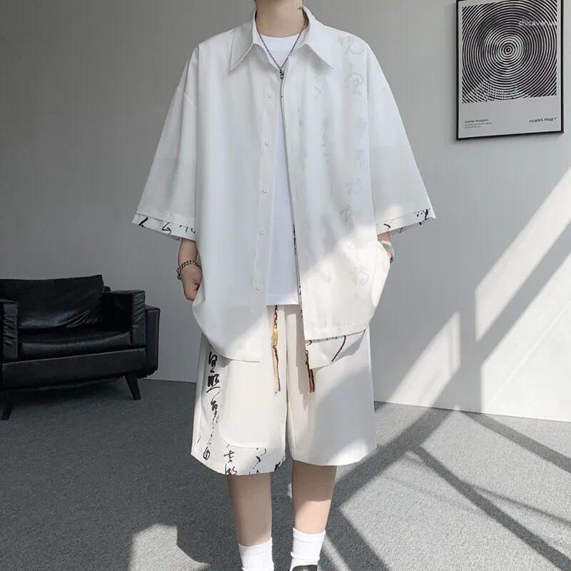 Men's 2026 Chinese Style Breathable Summer Casual Outfit Short Sleeve Two-Piece Shirt Shorts Set Trendy Oriental Fashion