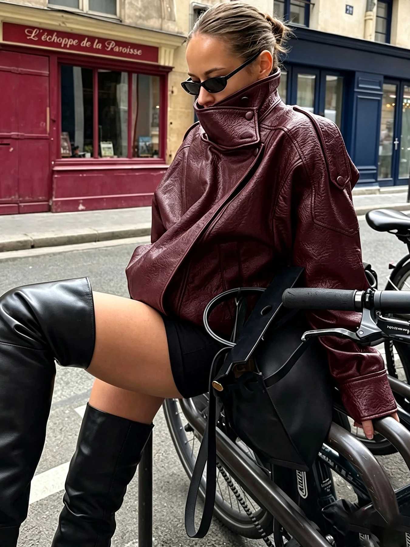 Jackets Women's New Casual Women's Loose Faux Leather Jacket Fashionable Street Motorcycle Style Suitable for Spring and Summer Daily Wear