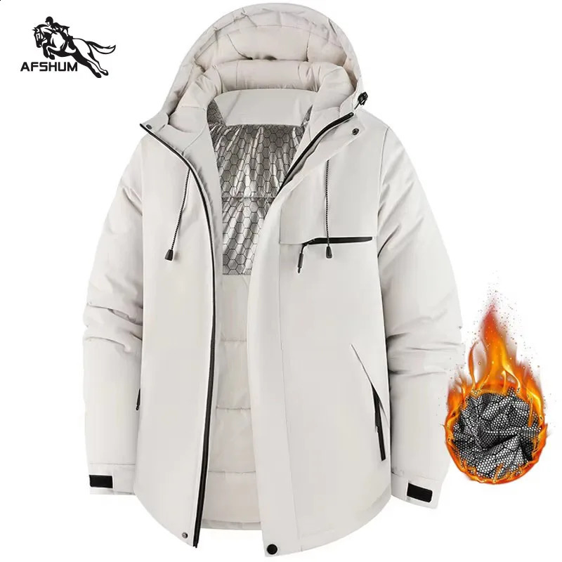 Giacca da uomo Colletto alla coreana Timbro Parka Piumino invernale in pile Giacche calde da uomo Cappotto da lavoro per il tempo libero Cappotti da