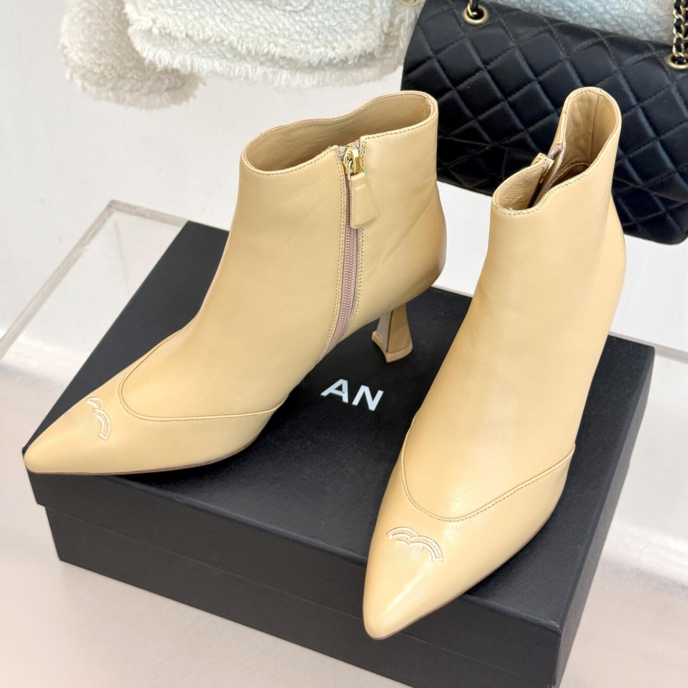 Side Zipper High Heel Women Sexy Ankle Boots luxury Designer Pointed Toe Elegant Ladies Short boots Genuine Leather Dress shoe Half Boots