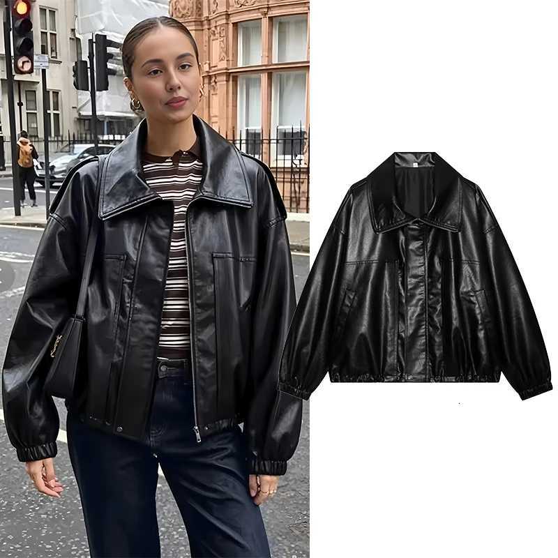 Jackets Women's Jackets Coats Women's Fashion Faux Leather Jacket Autumn Winter Women Long Sleeves Coats Female Outerwear Chic Tops C26092