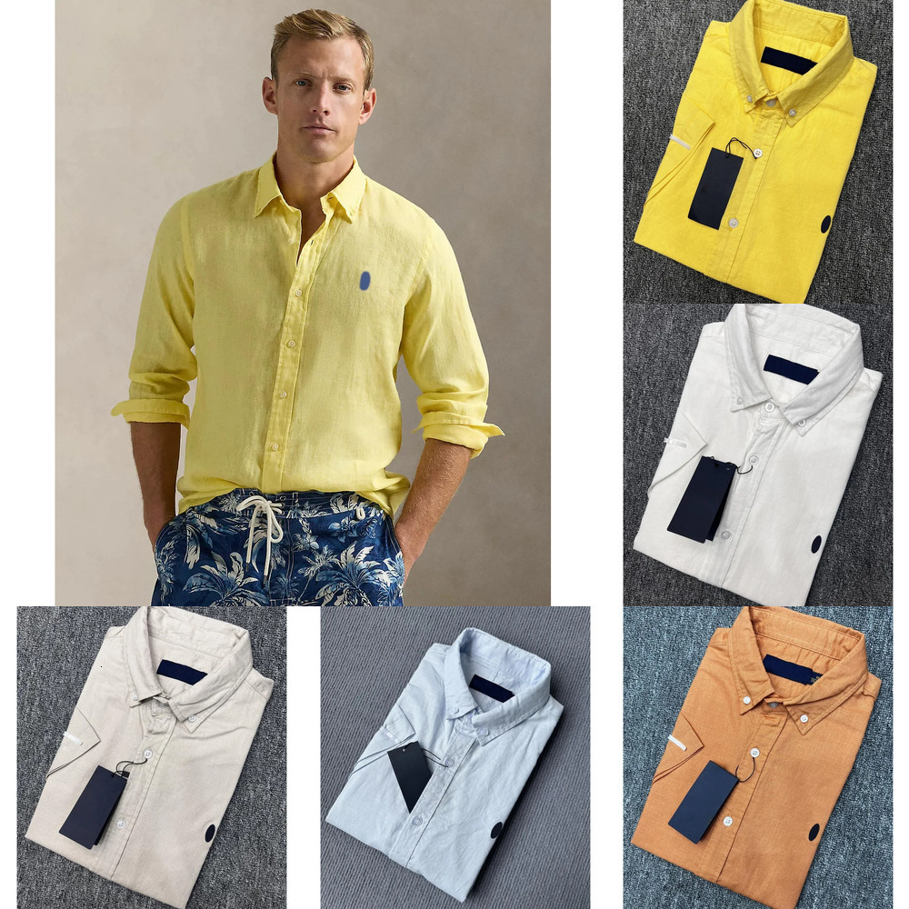 Designer men's shirts casual classic horse embroidery loose long-sleeved cotton and linen tops for men and women same style solid color simple