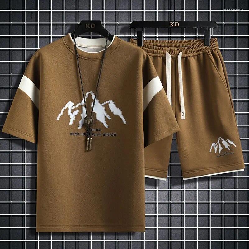 Summer Men Fashion Short Sleeve T-shirt Shorts Casual Sport Suit Men's Loose Print Two-Piece Set