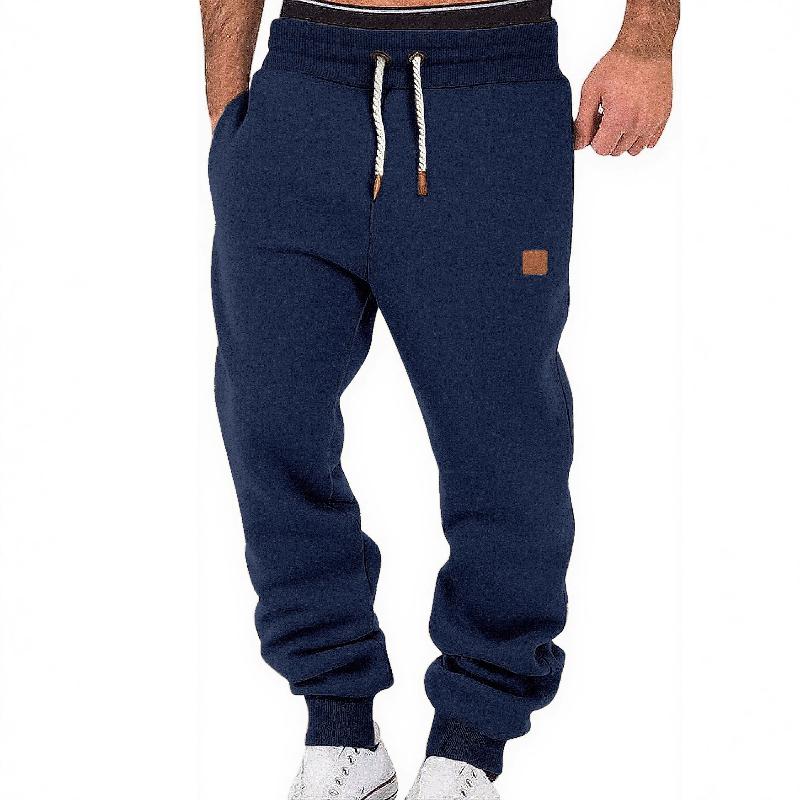 Pantalon de survêtement de jogging côtelé pour hommes, taille élastique avec cordon de serrage tressé, poches d'entrée latérales, petit patch car