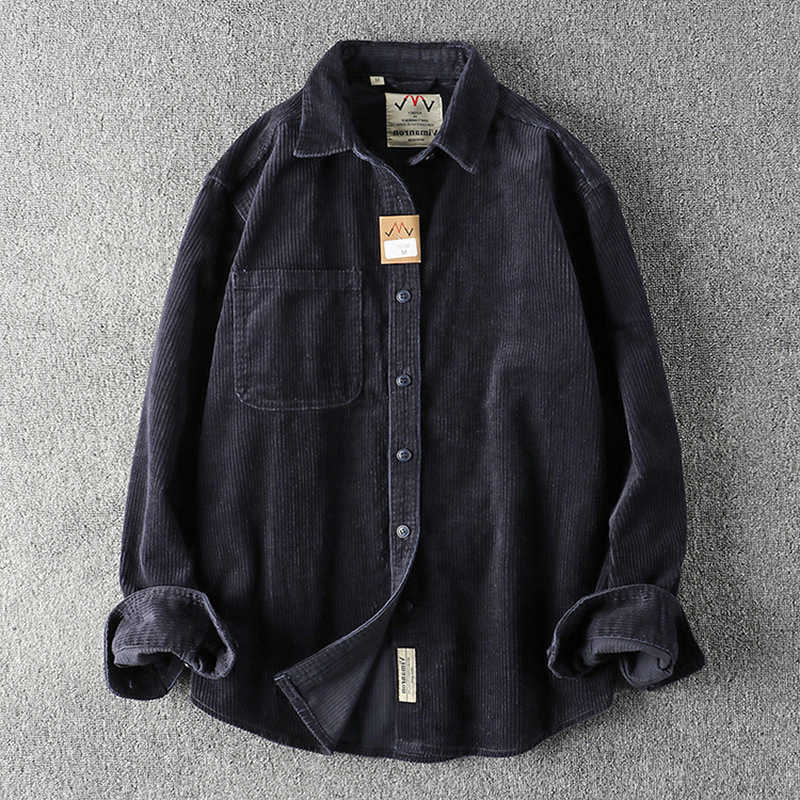 Casual Shirts QICHE Men Men's Custom Woven 100% Cotton Corduroy Long Sleeve Shirt Washed American Casual Single Pocket Overshirt Jacket H260921