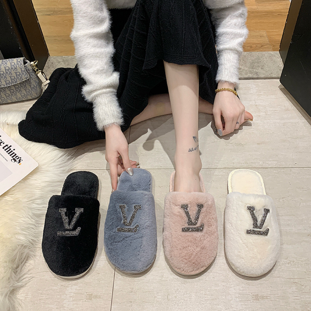 Luxury cotton slippers for winter outdoor wear indoor home decor Baotou L for autumn and winter warm cotton slippers couple's home decor shoes,