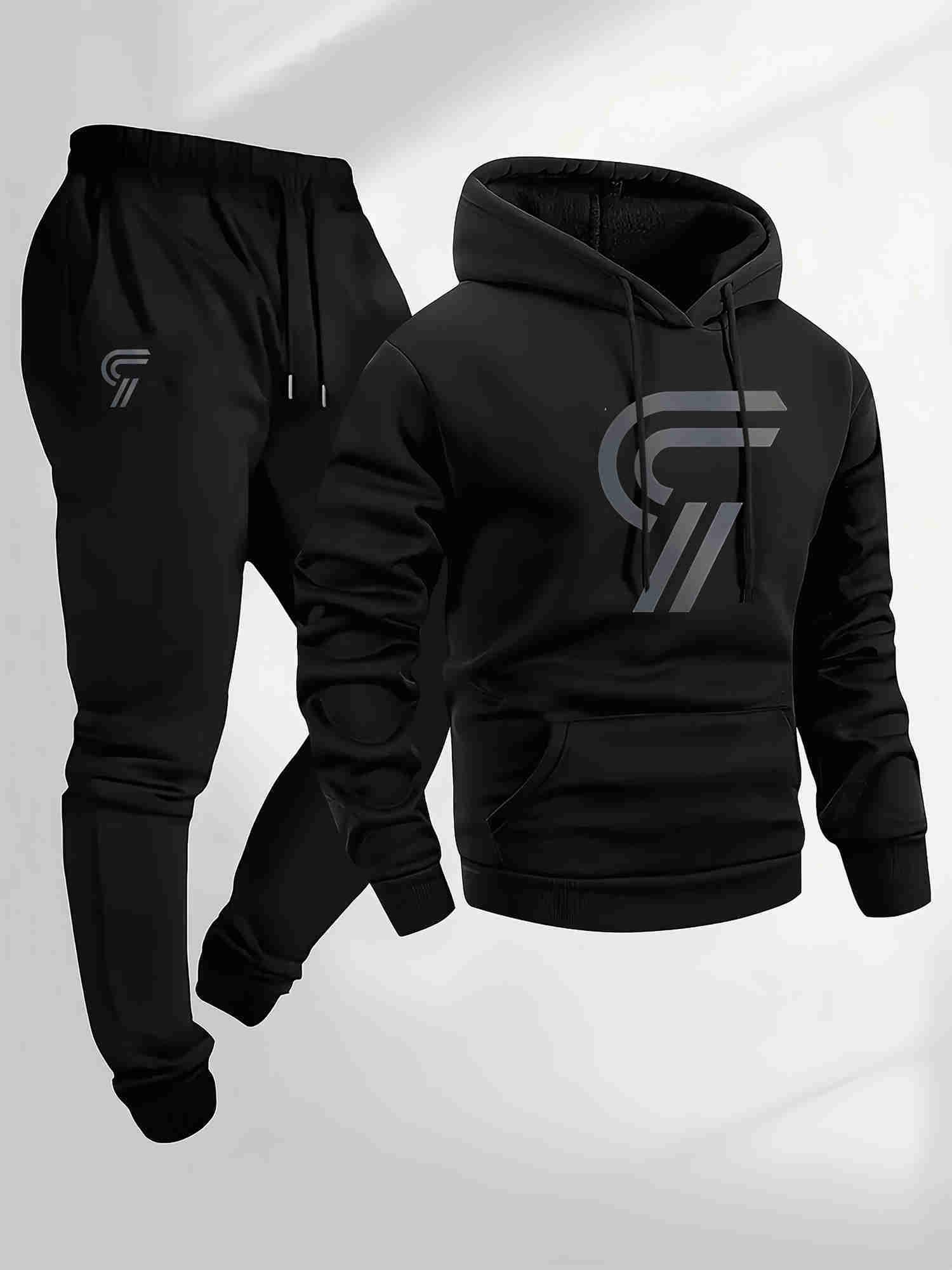 Men's Sweatshirts Men's Sporty Hoodies Two-Piece Set Hoodie And Pants Gray Black Non-Stretch Regular Fit with Pockets for Fall_Winter trac