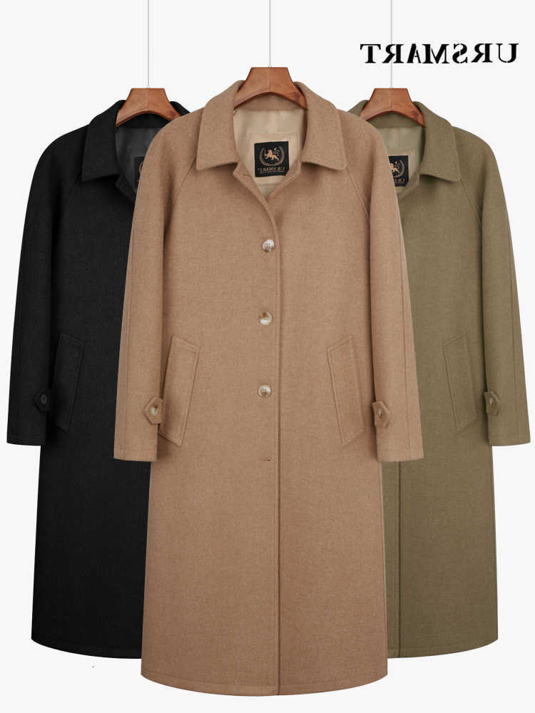 Cappotto lungo in lana da uomo in misto lana al ginocchio per moda maschile piumino interno staccabile monopetto color cammello per uomo D260921