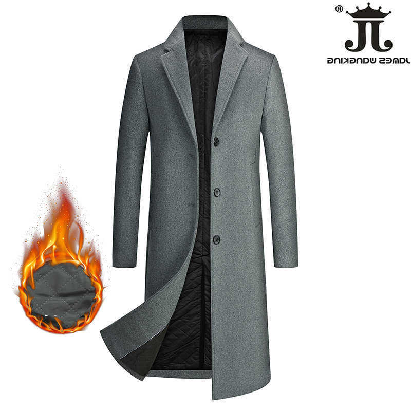 Mens Men's Winter Wool Blends Long Coat Woolen Jackets Autumn Wool Blend Overcoat Trench Men X-long Thick Coat Over The Knee Trench Coat D26092