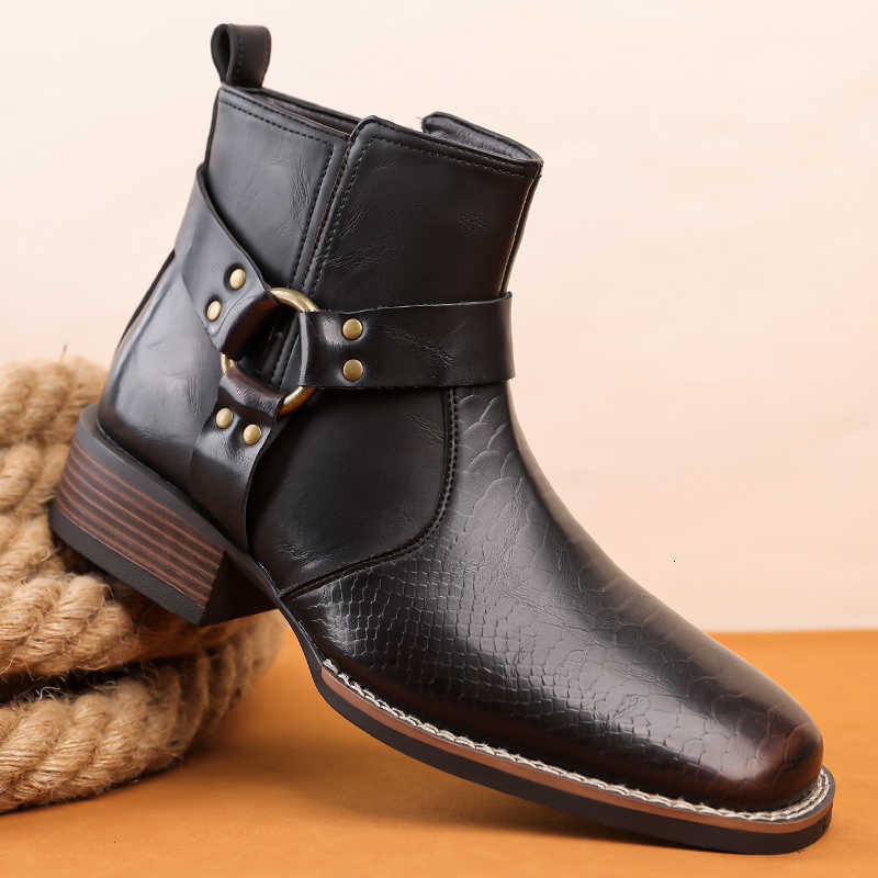 Hombres Tamaño 38-48 Botas Grandes Casual Cuero Punk Rock Botas altas Chelsea Moda Zapatos de diseñador planos Estilo británico Botas antideslizante