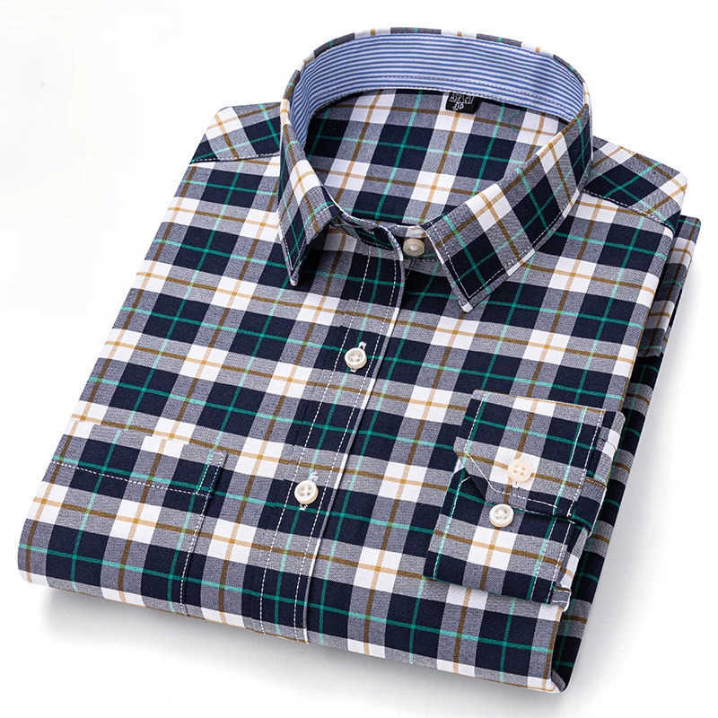 New Shirts Men's in Casual Shirt Plus Size 7XL Long-Sleeve Shirts for Men 100%Cotton Oxford Slim Fit Formal Plain Shirt Fashion Korean Plaid Cl