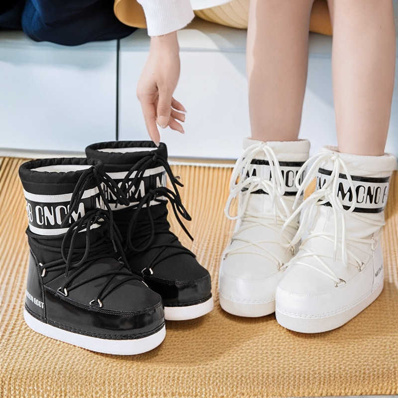 MOOT women's thick-soled snow boots 2026 winter collection fleece-lined and thickened for warmth slip-on cotton boots moon and space-themed ank