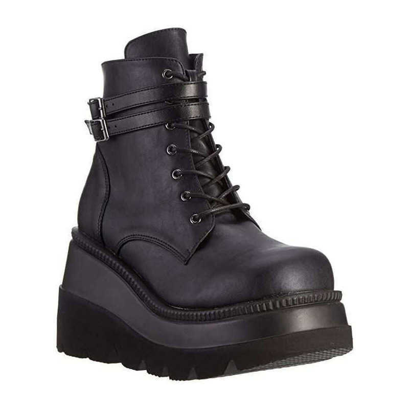 Botas altas Diseño Tacones de mujer Punk Gótico Botas de motocicleta femenina Plataforma Botas de mujer Cuñas de moda Botines de gran tamaño 36-43 H
