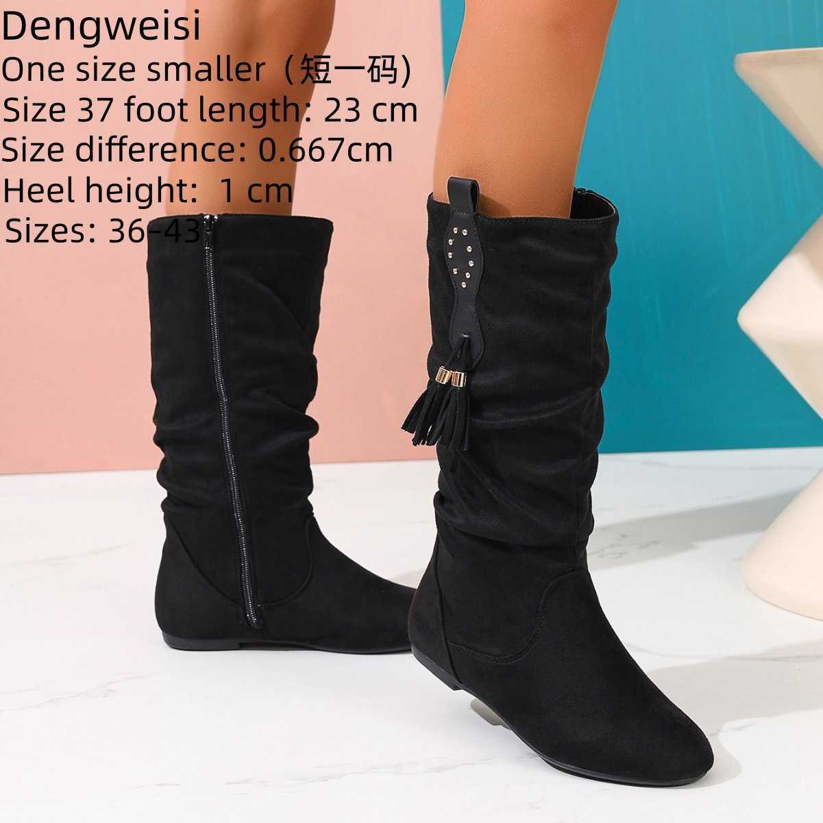 Ruffled fringe boots with rivet straps everyday mid-calf boots women's shoes bohemian flat round-toe women's boots plus size L26921