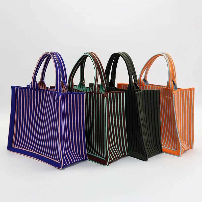 Striped Knitted Canvas Shoulder Bag Large Capacity Casual Crossbody Women's Handbag Soft Polyester Lining Open Door Design Z260918