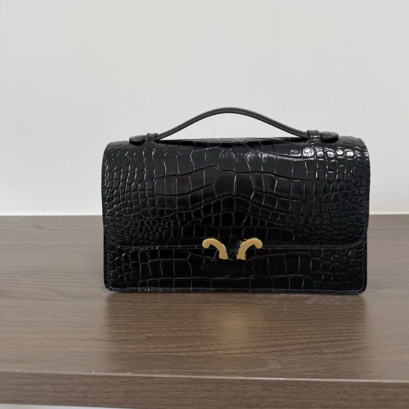 12A Designer Women's Crocodile Embossed Top Handle Satchel Bag, Vintage Flap Crossbody Shoulder Purse, Elegant Small Handbag for Daily Evening