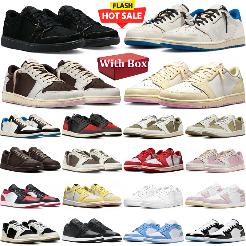 travi scott low 1 designer Basketball shoes 1s lows mens sneakers woman trainers Black Toe Neutral Olive Classic jogging walking shoe with box