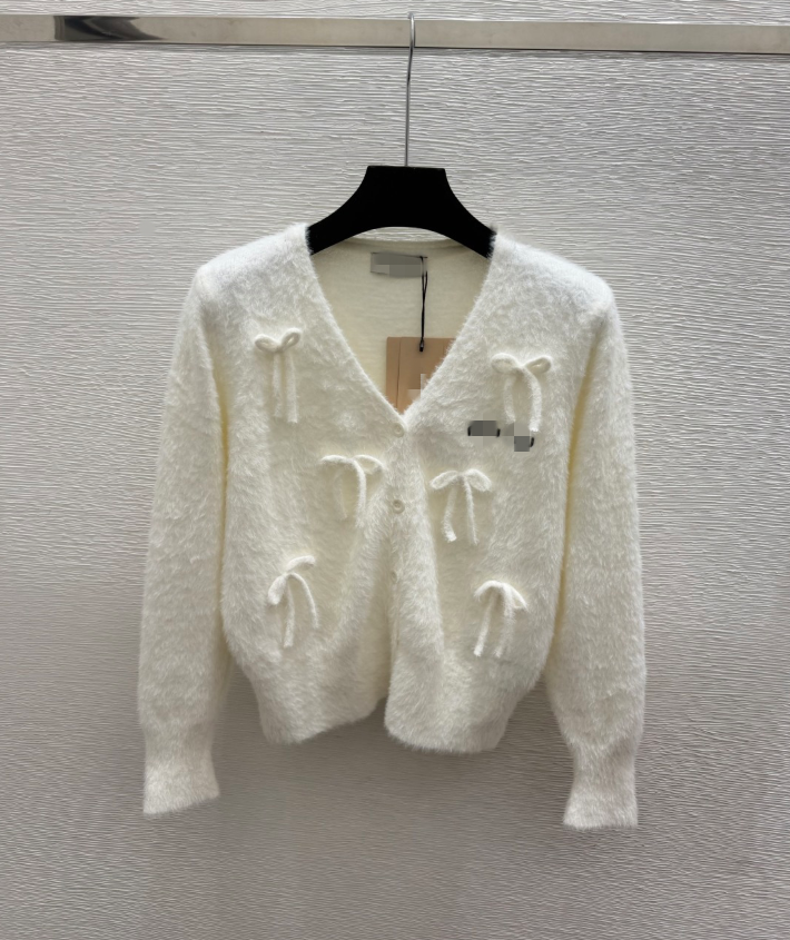 26 women's sweater solid color bow V-neck knitted long sleeved cardigan sweater 918