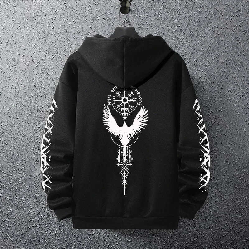 Hoodies Sweatshirts Viking Valknut Men's Wing Back Print Hoodie Unisex Long sleeve Pocket Pullover Nordic Rune Gothic Street Sweatshirt D260921