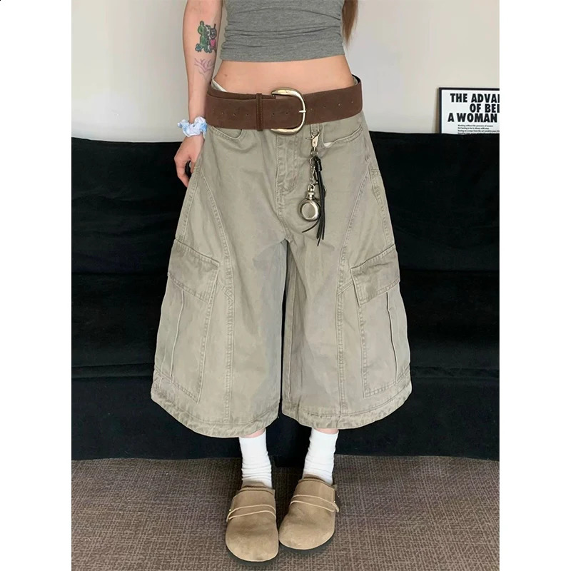 Y2k Baggy Vintage Grey color Jorts Women High Waist American Streetwear Wide Leg Knee Jeans Casual Loose Summer Denim Shorts 260918