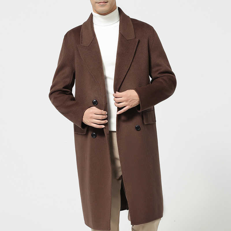 Autumn Men's Wool Winter Blends New 100% Wool Double-sided Wool Coat Men's Korean Suit Collar Wide Fluffy Woolen Coat Simple and Luxurious