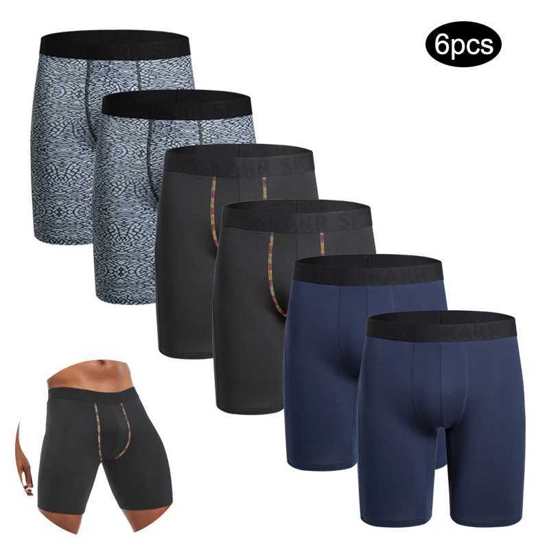 6pcs Men's Long Panties Brand Mens Boxers Underwear for Man Set Polyester Underpants Men Sexy Long Leg Boxer Shorts Soft Trunks Q260921