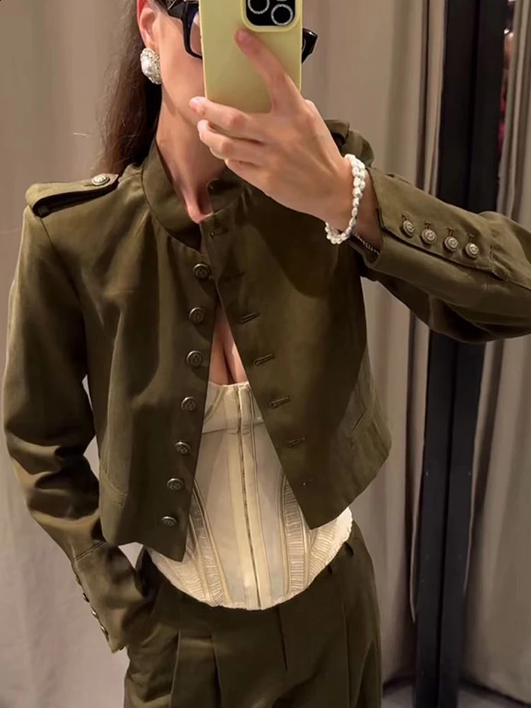 Womens Stand Collar Blazer Single Breasted Casual Office Suit Jacket Fashion Solid Slim Elegant Vintage Outerwear Autumn 260920