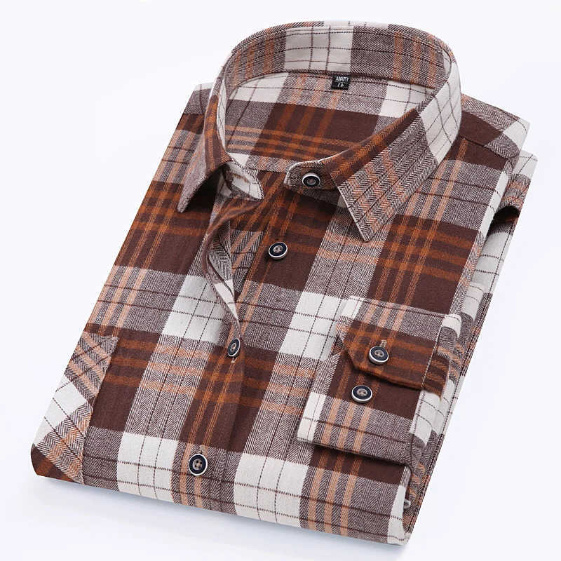 Casual Shirts New in Men's Shirt Plus Size 14XL 100% Cotton Brushed Long-Sleeve Shirts for Men Slim Fit Plain Casual Shirt Plaid Soft Elegant C