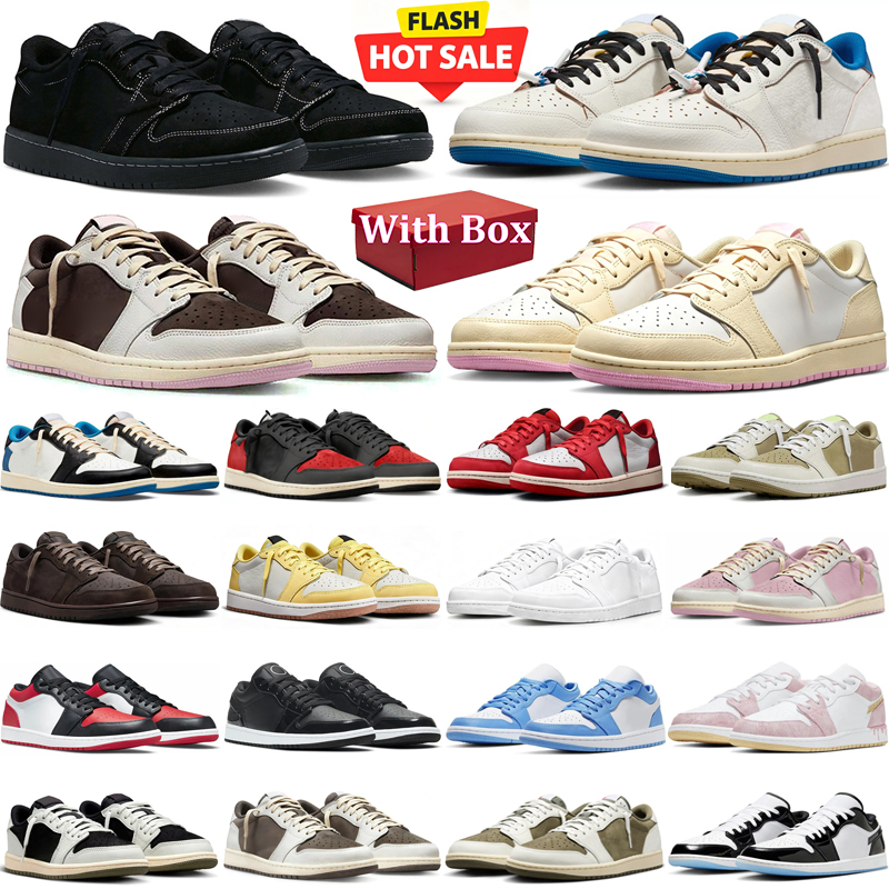 travi scott low 1 designer Basketball shoes 1 1s low lows mens sneakers woman trainers Black Toe Neutral Olive Luxury jogging walking shoe with box
