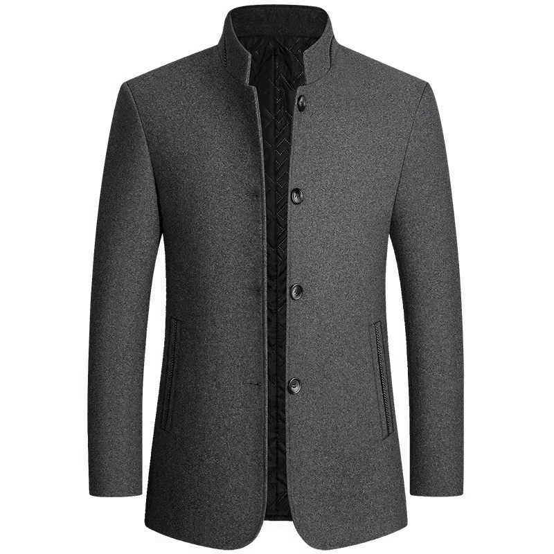 Brand Men's Wool Blends TFETTERS 2026 Winter Coat Mens Chinese Stand Collar Solid Coats for Man Autumn and Winter Business Casual Woolen Jacket
