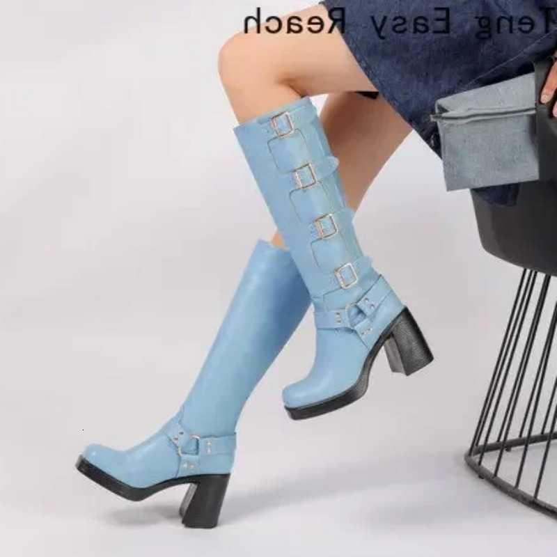 2025 Autumn Boots Knee Spring High Boots Women Fashion Square Heel Long Boots Woman Leather Shoes Winter Large Size 41 H260921
