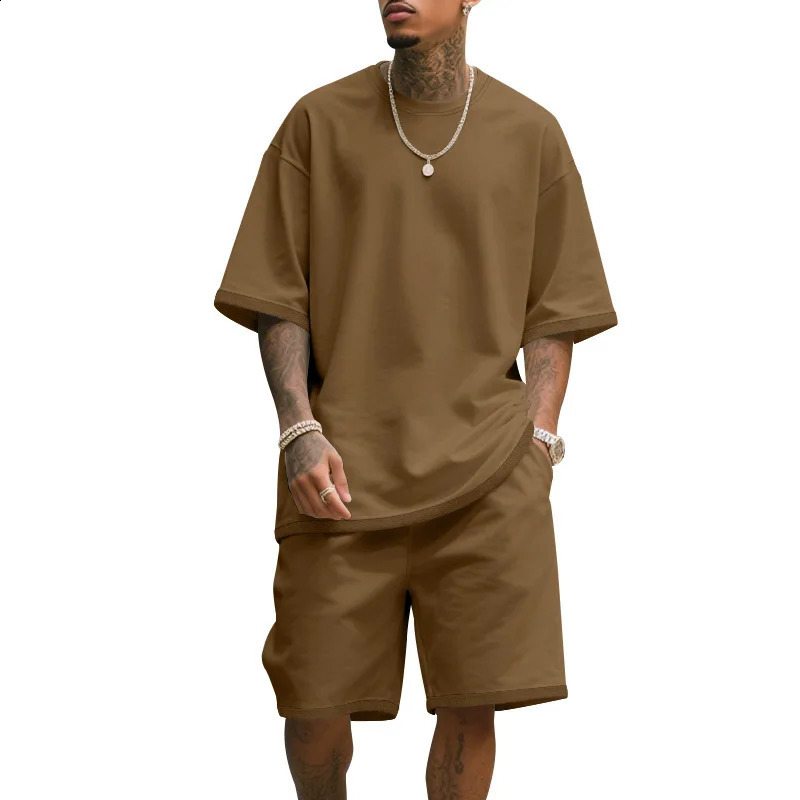 Men's Casual Two Piece Set Summer Short Sleeve T-Shirt and Shorts Set Comfortable Loose Fit Tracksuit for Men Clothing Set 260918